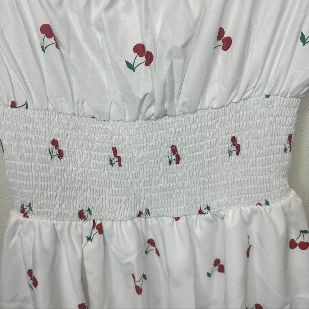 NWT SHEIN Poeselle White Cherry Print Tiered Romper Size Small - Picture 6 of 13